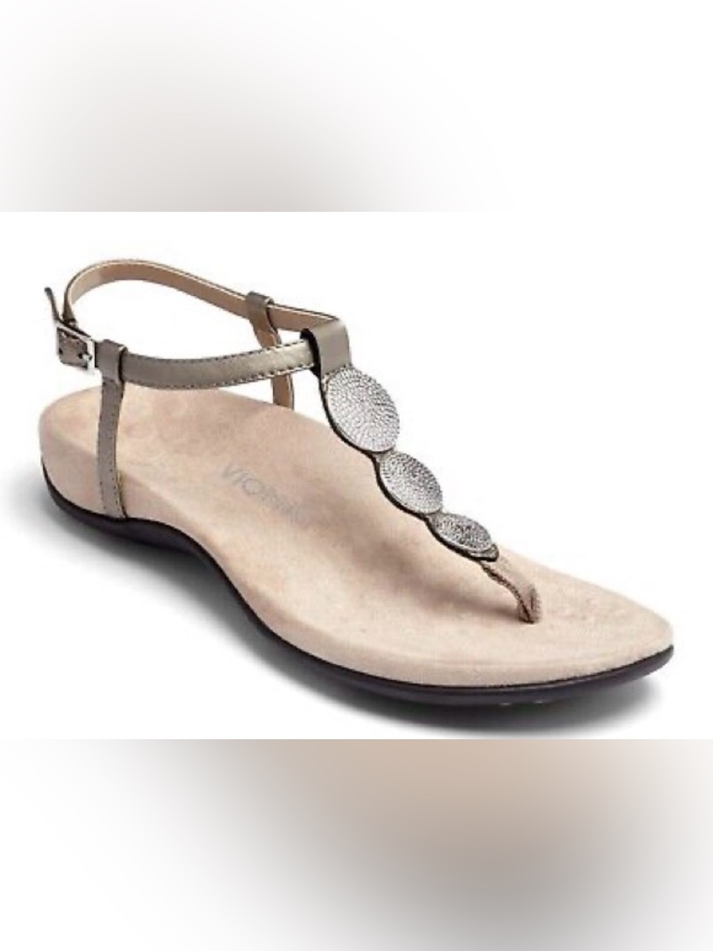 Vionic Pewter Metallic Lisbeth Leather Toe Post Orthotic Sandals Size 9M